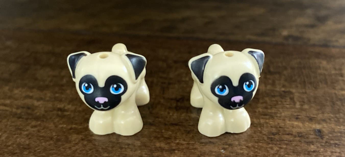 Listing photo for Genuine LEGO Lot of 2 Pug Dogs Toffe Part # 24111 pb 01 2016