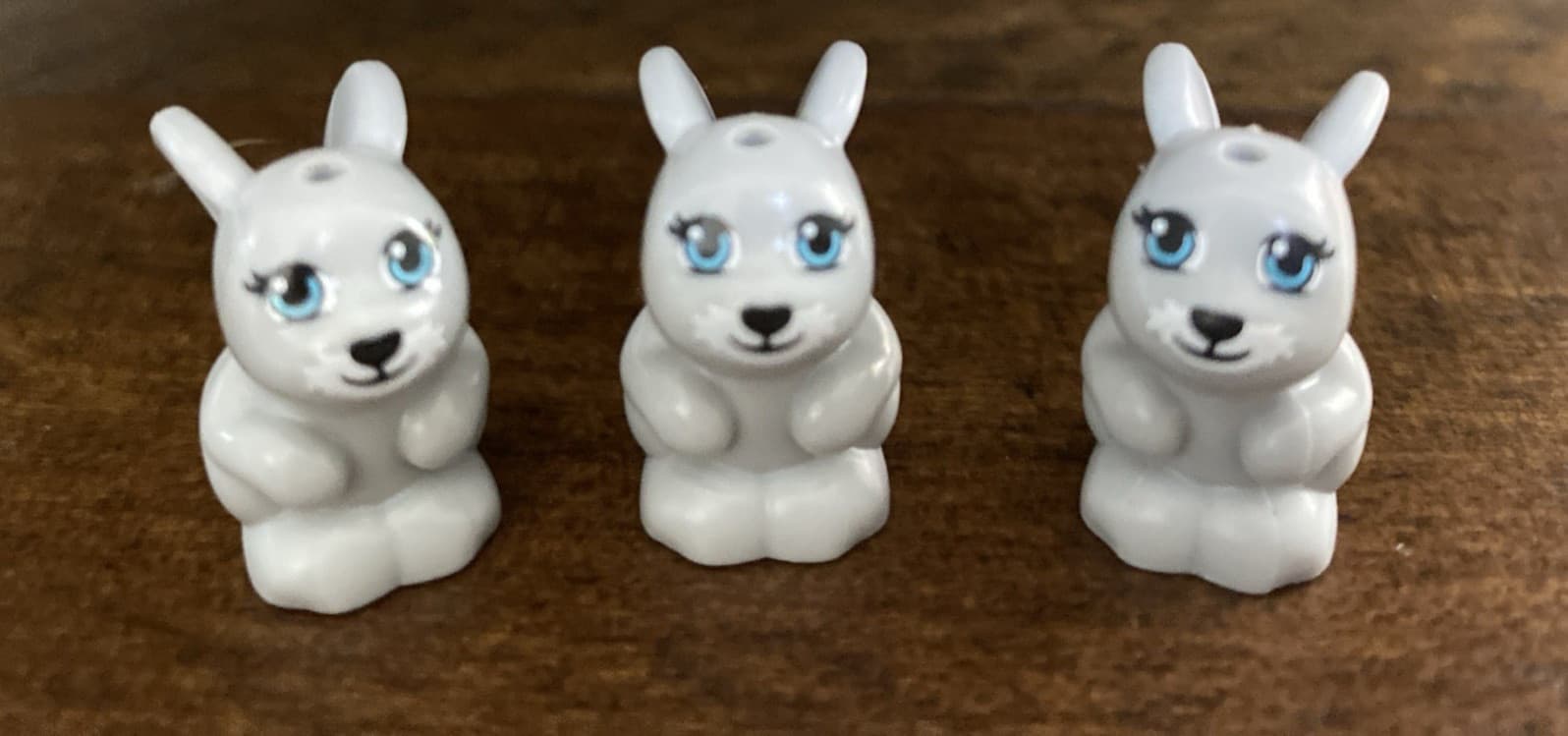 Listing photo for Lot of 3 Genuine LEGO Gray Bunny Rabbit w/Blue Eyes Animals
