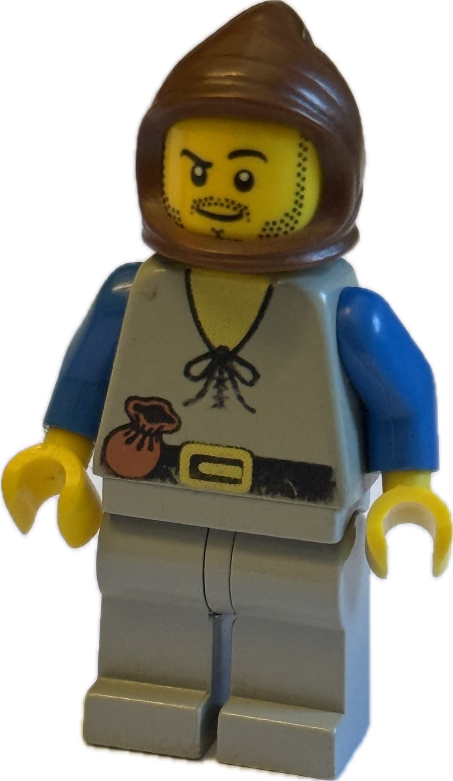 Listing photo for Lego MINIFIG LEGO Set fig-000644 Peasant - Light Gray Legs, Brown Hood .