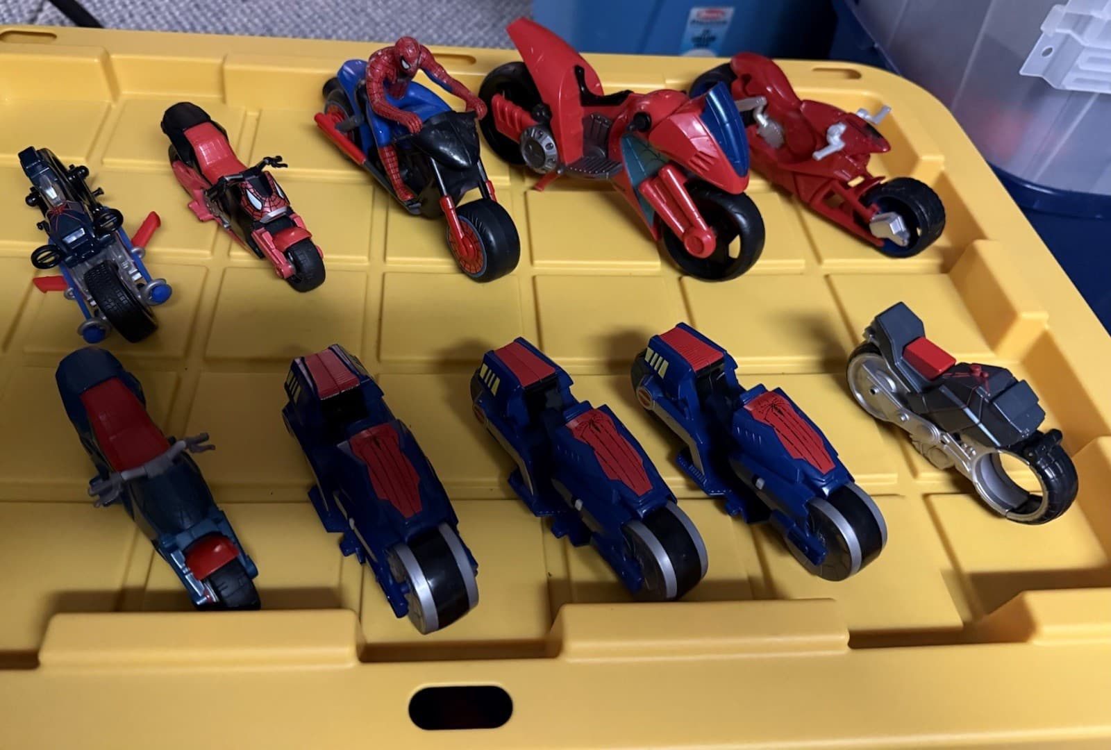Listing photo for Lot Of 10 Marvel SpiderMan Motorcycles Super Hero Spider-man Spider Man Bike