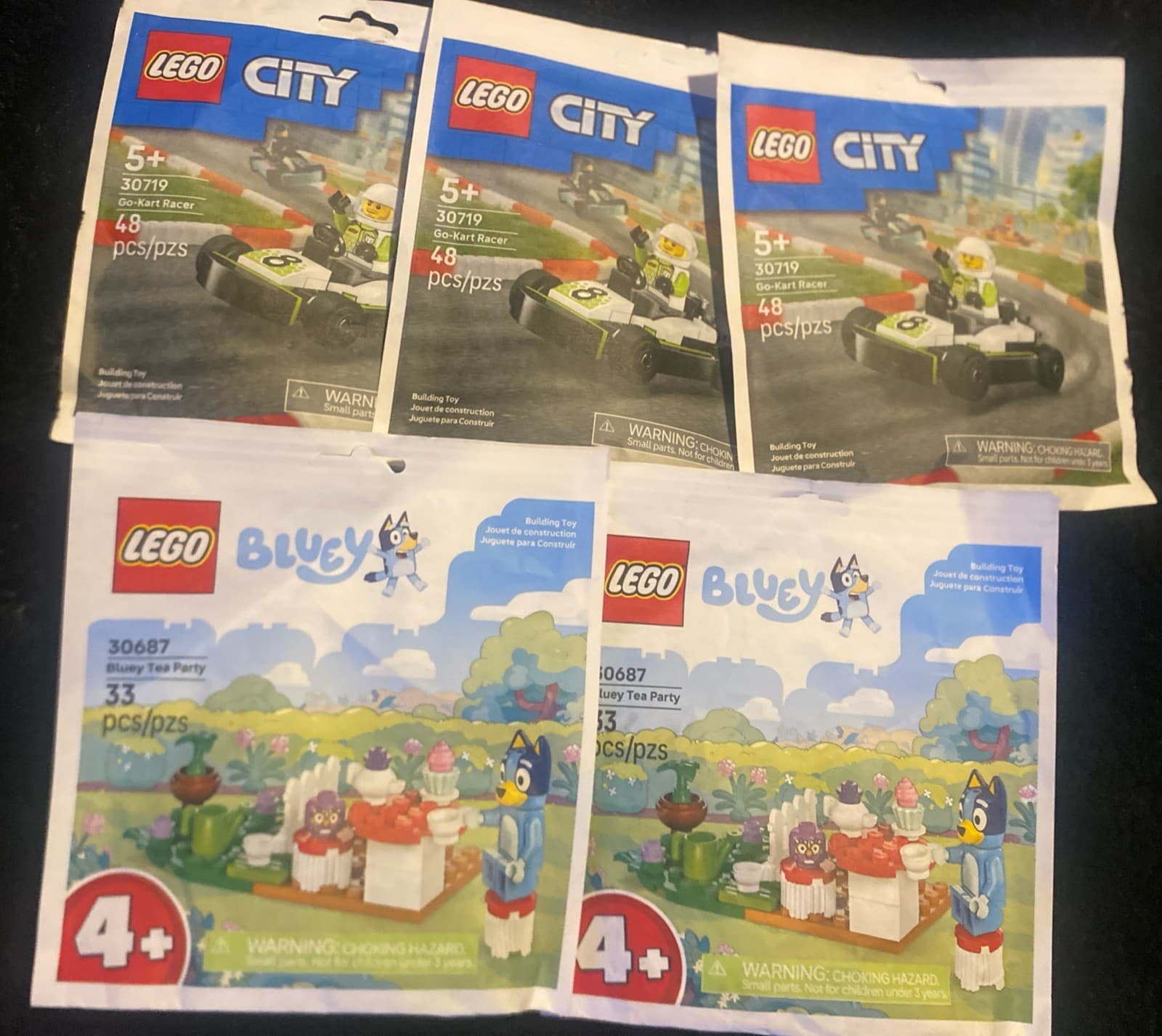 Listing photo for Lego Paper Bag Lot Of 5 (Lego City#30719 x 3) & Lego Bluey #30687 x 2 Brand News